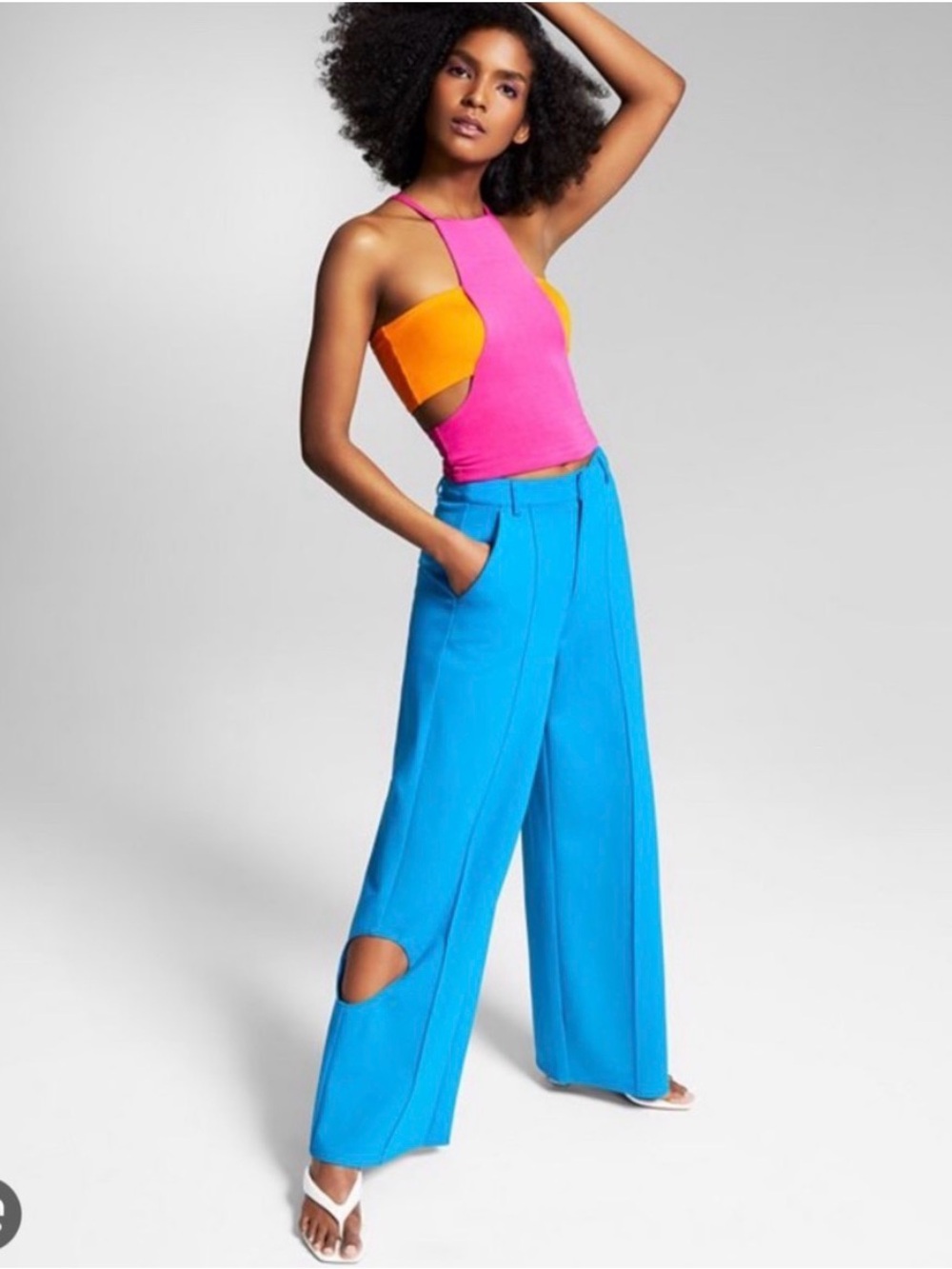 Bar III Bright Blue Wide-Leg Cutout Pants